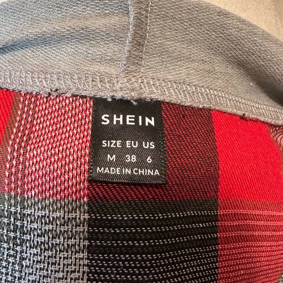 NWOT; Red Black Gray Plaid Hooded Button Down; size Medium (6) - Picture 4 of 4